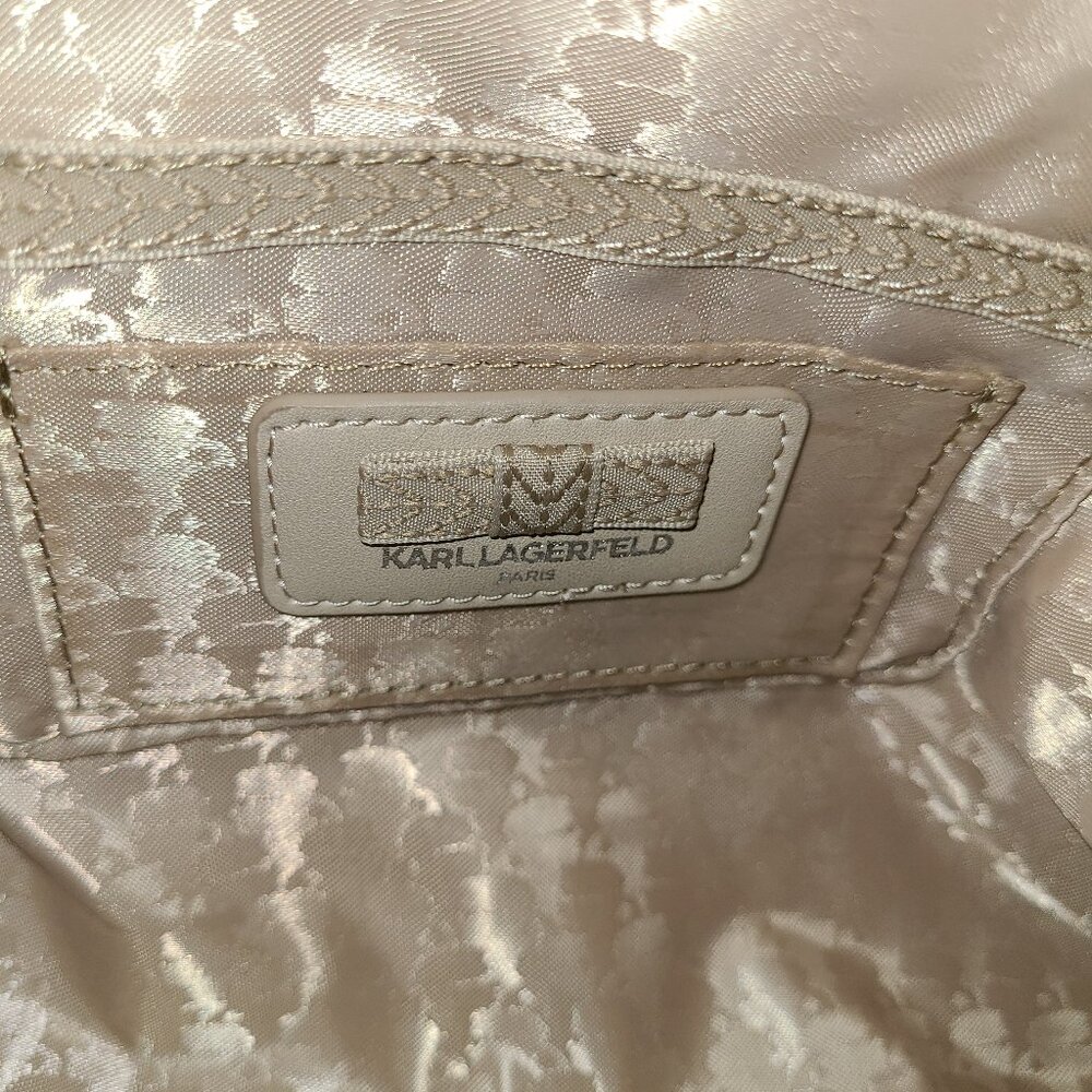 KARL LAGERFELD Valette Logo Leather Double Top Handle Bag WHITE/GRAY - Picture 5 of 11